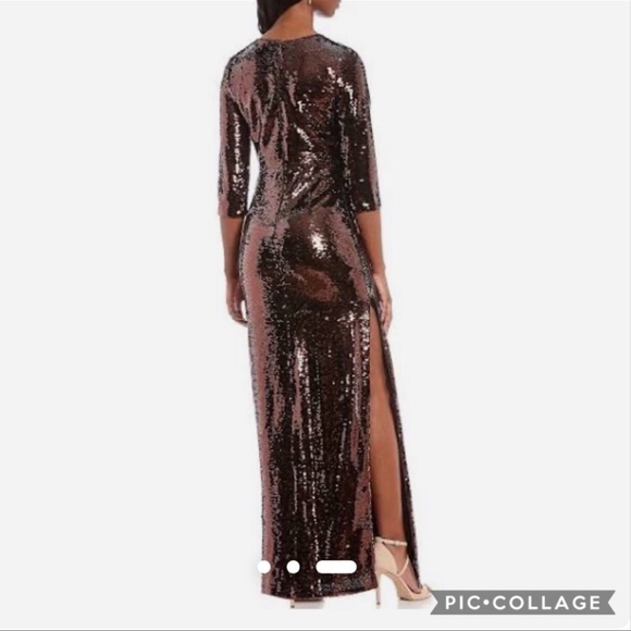 Aidan by Aidan Mattox 3/4 sleeves sequins with side slit long gown - Picture 3 of 9